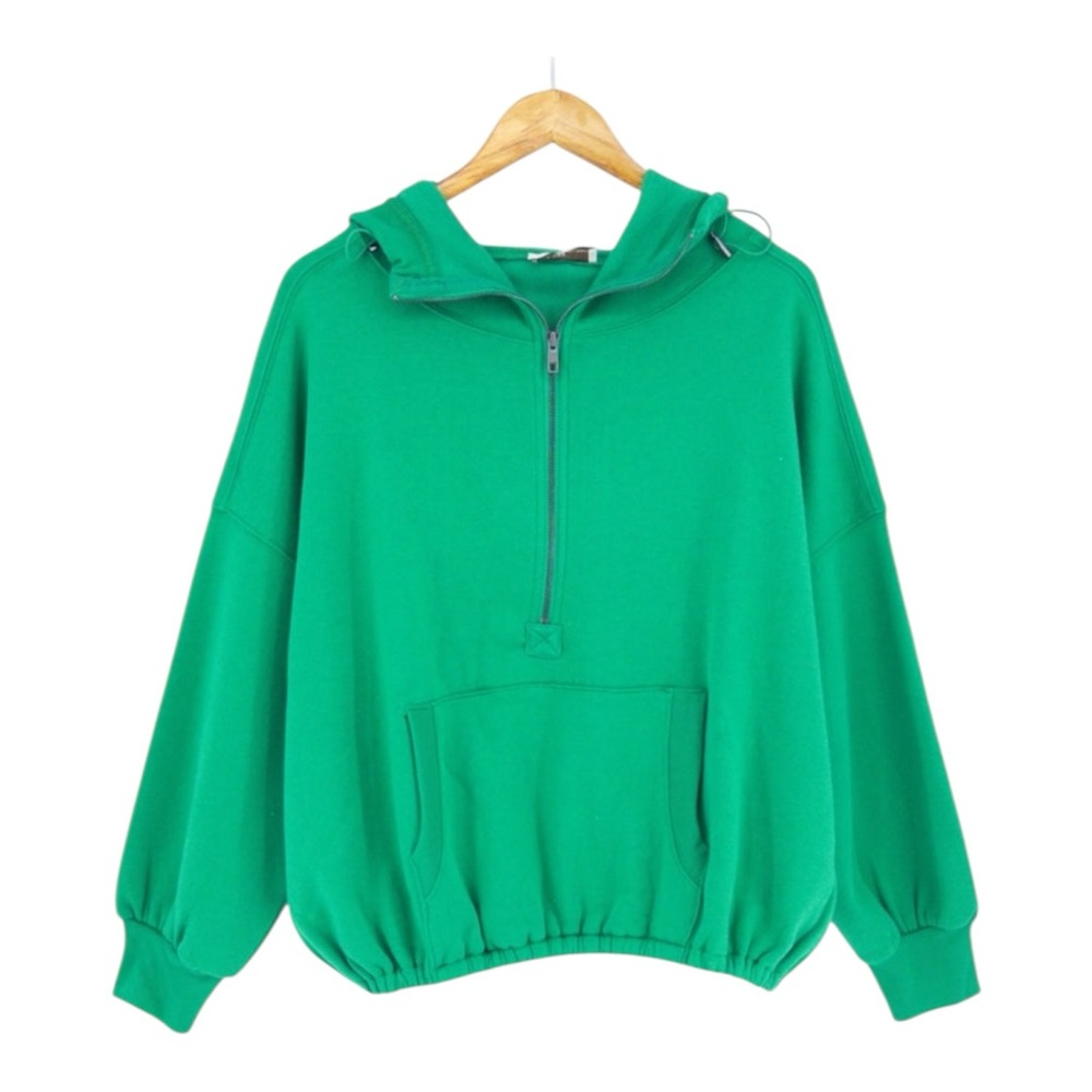 Zenana Kelly Green Half-Zip Hoodie